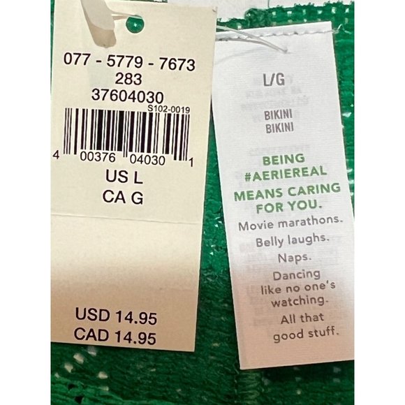 NWT AERIE Cable Lace Bikini (Cheeky) Pantie Underwear Sz L Green - Picture 4 of 4